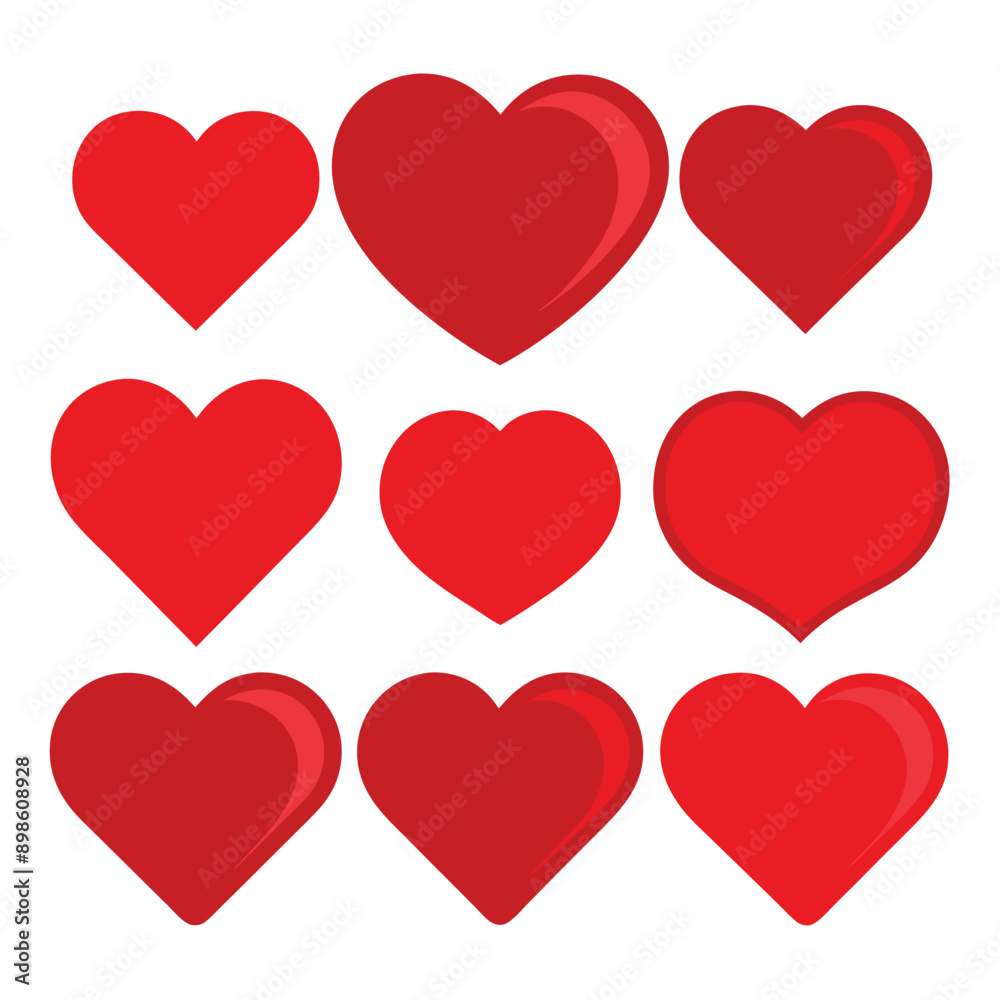 set of red heart icons, collection of red heart vector icons set of red heart icons, collection of red heart vector icons
