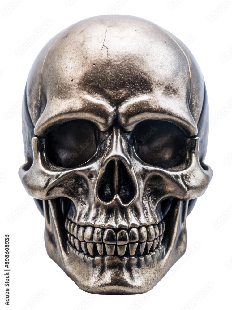Detailed silver skull with glossy finish, perfect for decorative and artistic purposes. Isolated on transparent background, png. Detailed silver skull with glossy finish, perfect for decorative and artistic purposes. Isolated on transparent background, png.