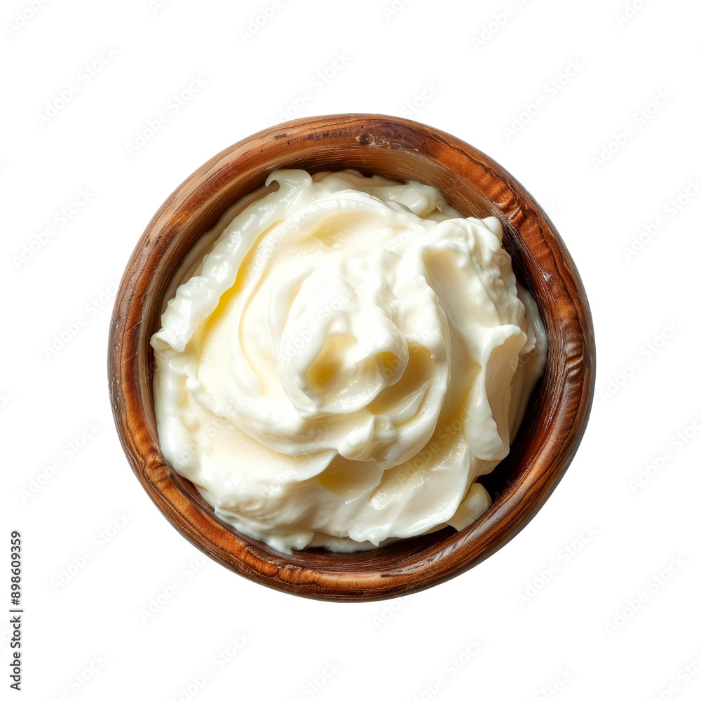Sour cream in a wooden bowl. PNG element isolated on transparent background. Sour cream in a wooden bowl. PNG element isolated on transparent background.