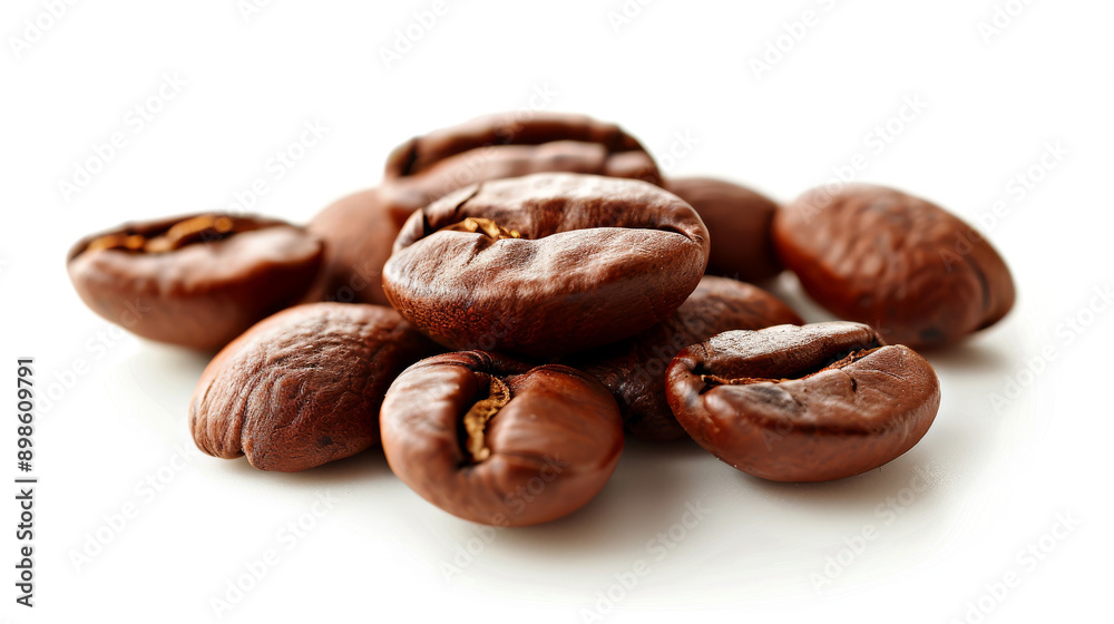 A detailed and hyper-realistic close-up shot of coffee beans, showcasing their texture and color. Isolated on white background. A detailed and hyper-realistic close-up shot of coffee beans, showcasing their texture and color. Isolated on white background.