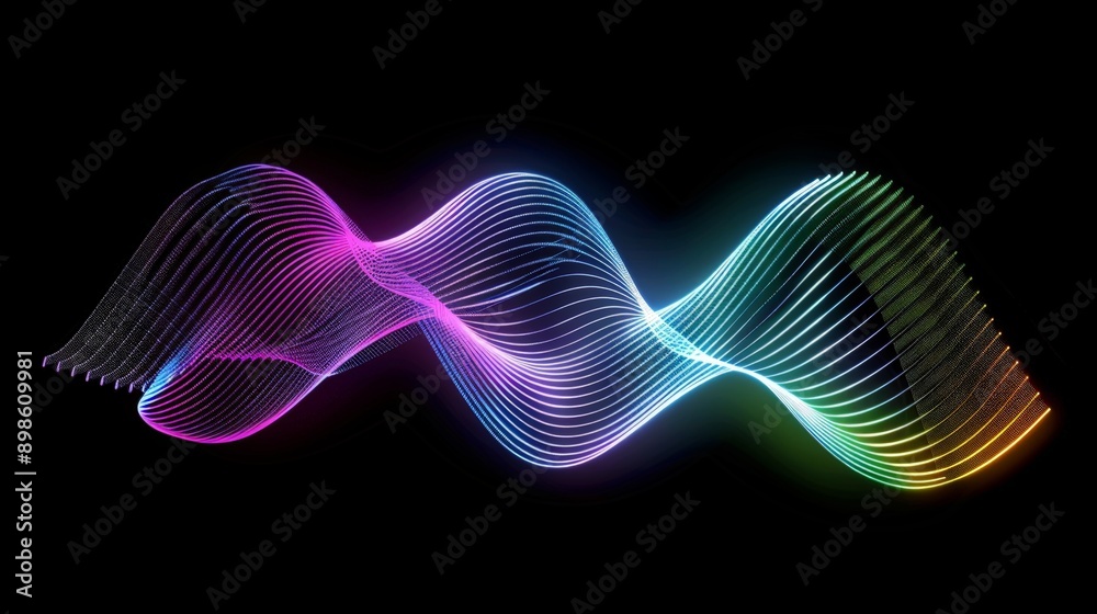 Fototapeta premium Vibrant neon light painting creating a wave pattern against a dark backdrop