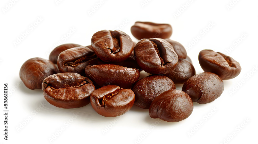 A detailed and hyper-realistic close-up shot of coffee beans, showcasing their texture and color. Isolated on white background. A detailed and hyper-realistic close-up shot of coffee beans, showcasing their texture and color. Isolated on white background.
