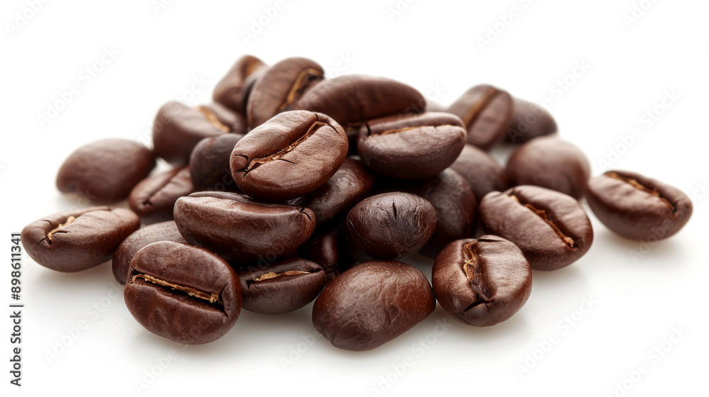 A detailed and hyper-realistic close-up shot of coffee beans, showcasing their texture and color. Isolated on white background. A detailed and hyper-realistic close-up shot of coffee beans, showcasing their texture and color. Isolated on white background.