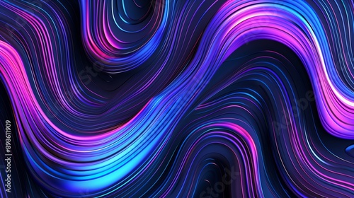 Neon wavy lines creating an optical illusion on abstract background, ideal for websites, presentations, or social media