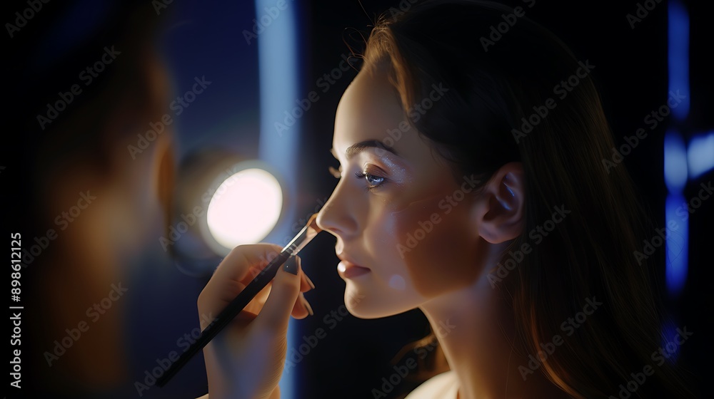 Fototapeta premium A make-up artist creating a flawless contour on a client's cheekbones.