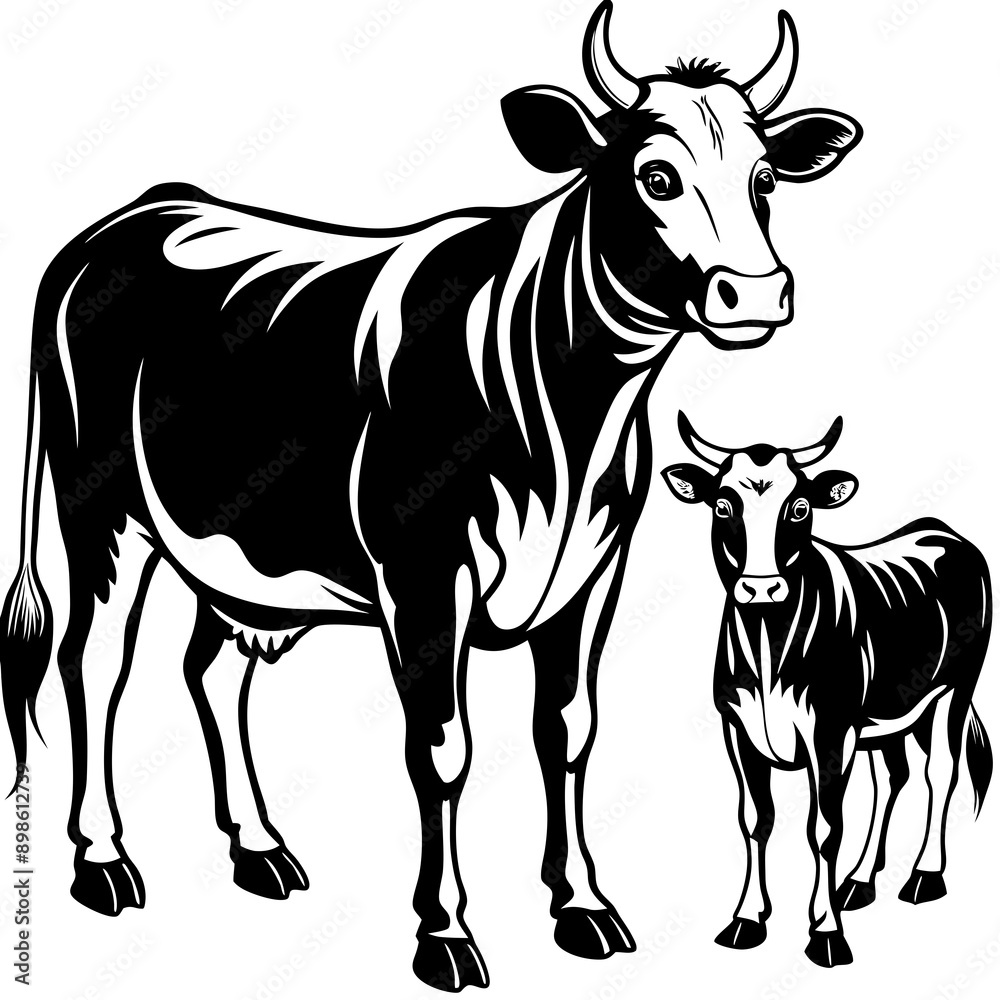 Fototapeta premium baby cow with mother cow Vector