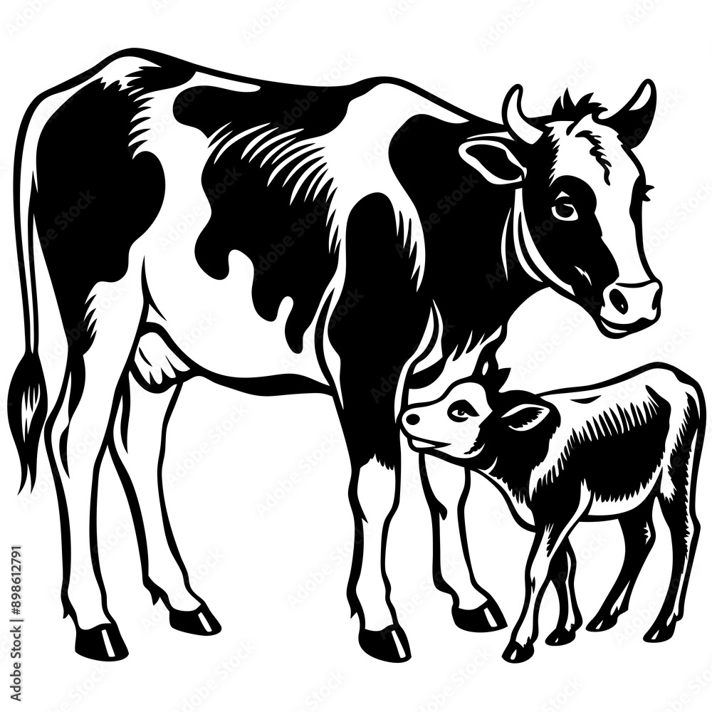 Fototapeta premium baby cow with mother cow Vector