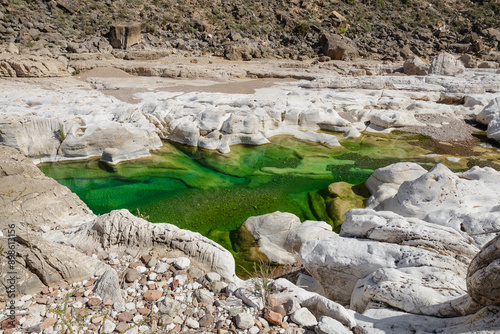 Obraz na płótnie Kalysan Canyon with water of an amazing color! Socotra delights with its interesting and original views and nature. w salonie