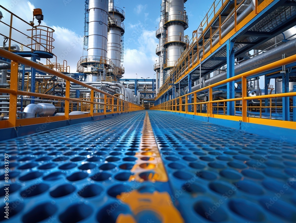 Obraz premium Majestic Complexity: Wide-Angle View of Petrochemical Refinery Pipeline System