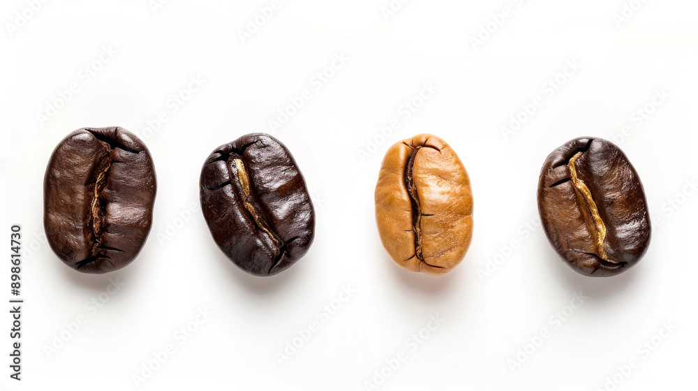 A detailed and hyper-realistic close-up shot of coffee beans, showcasing their texture and color. Isolated on white background. A detailed and hyper-realistic close-up shot of coffee beans, showcasing their texture and color. Isolated on white background.