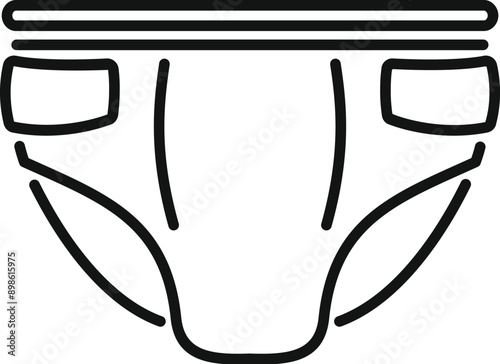 Simple black and white line drawing of an adult diaper, suitable for representing concepts of incontinence or elder care