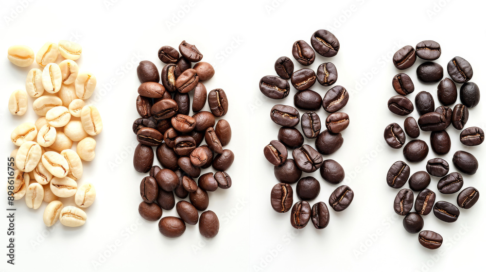 A detailed and hyper-realistic close-up shot of coffee beans, showcasing their texture and color. Isolated on white background. A detailed and hyper-realistic close-up shot of coffee beans, showcasing their texture and color. Isolated on white background.