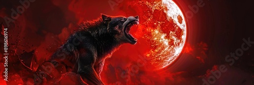 A werewolf transformation under a blood - red moon photo