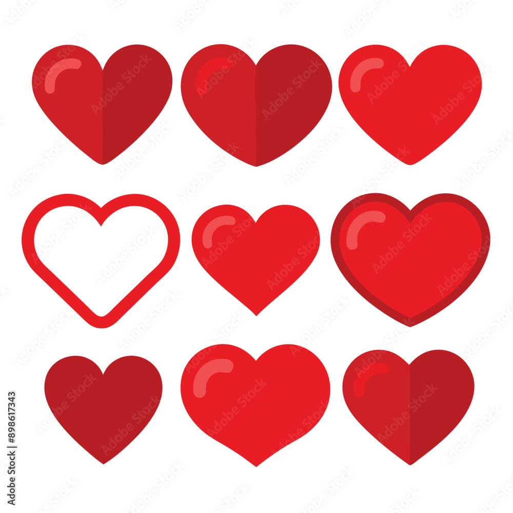 set of red heart icons, collection of red heart vector icons set of red heart icons, collection of red heart vector icons