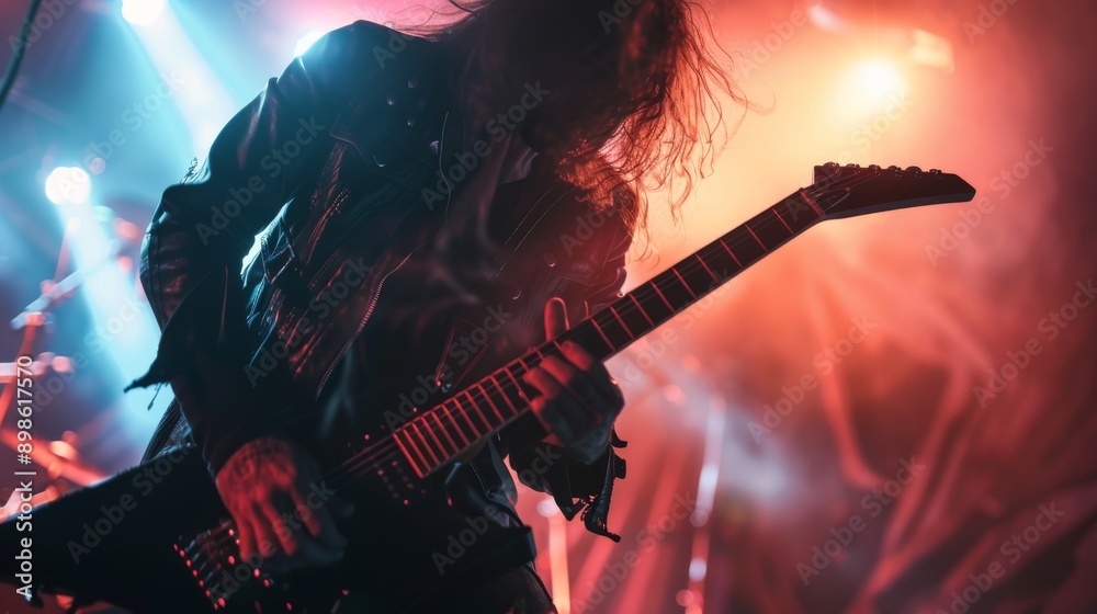 Obraz premium Guitarist playing with passion on a vibrant stage