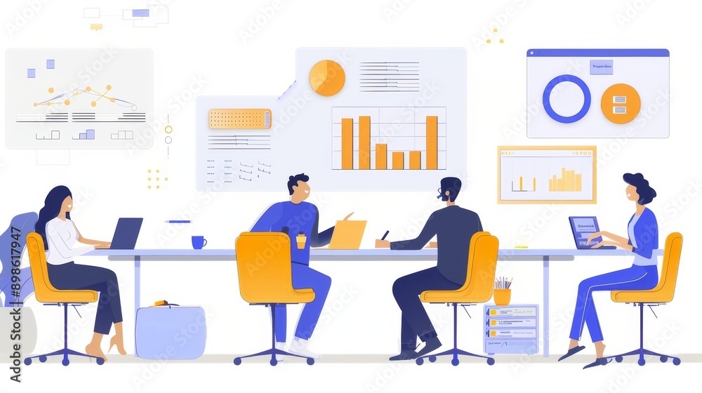 Illustration of Business team brainstorming in a modern office Illustration of Business team brainstorming in a modern office