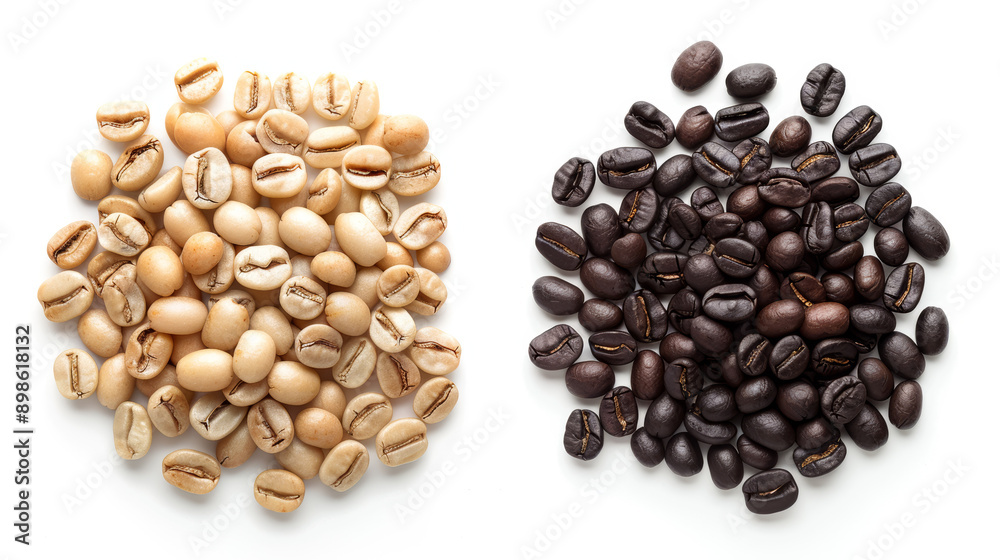 A detailed and hyper-realistic close-up shot of coffee beans, showcasing their texture and color. Isolated on white background. A detailed and hyper-realistic close-up shot of coffee beans, showcasing their texture and color. Isolated on white background.