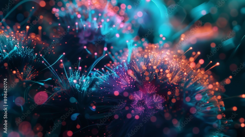 Stunning bokeh effect created by glowing fiber optics on abstract background Stunning bokeh effect created by glowing fiber optics on abstract background