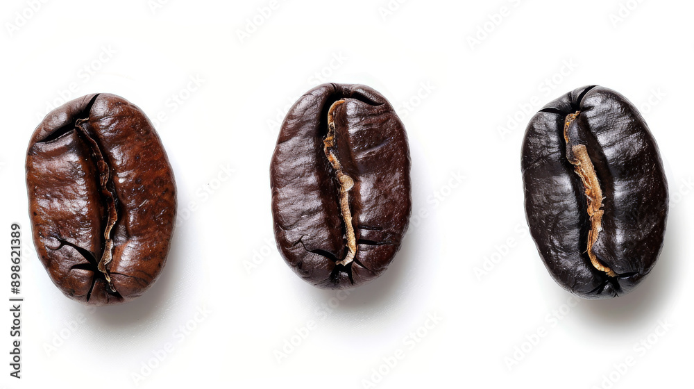 A detailed and hyper-realistic close-up shot of coffee beans, showcasing their texture and color. Isolated on white background. A detailed and hyper-realistic close-up shot of coffee beans, showcasing their texture and color. Isolated on white background.