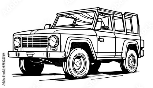 Simple jeep, children's coloring page, vector illustration.