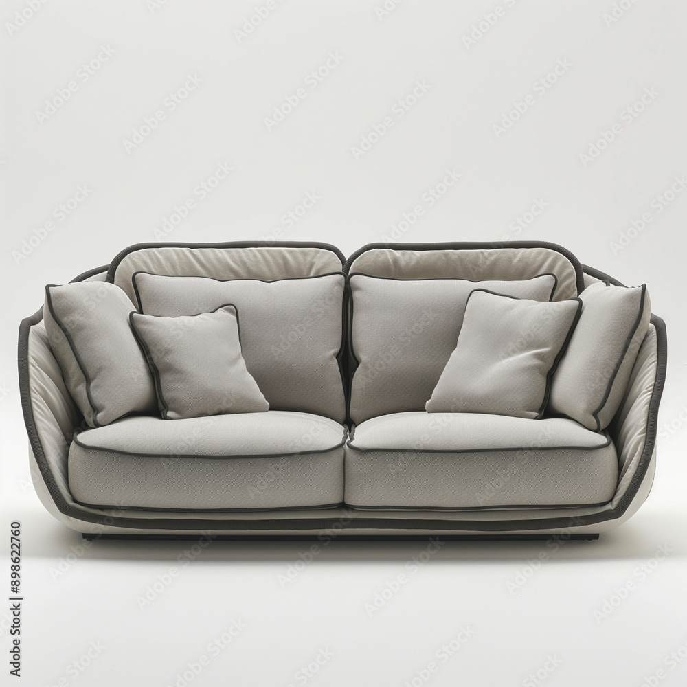 Fototapeta premium Contemporary Comfort: A plush, modern sofa, upholstered in a neutral palette, invites relaxation and embodies understated elegance. 
