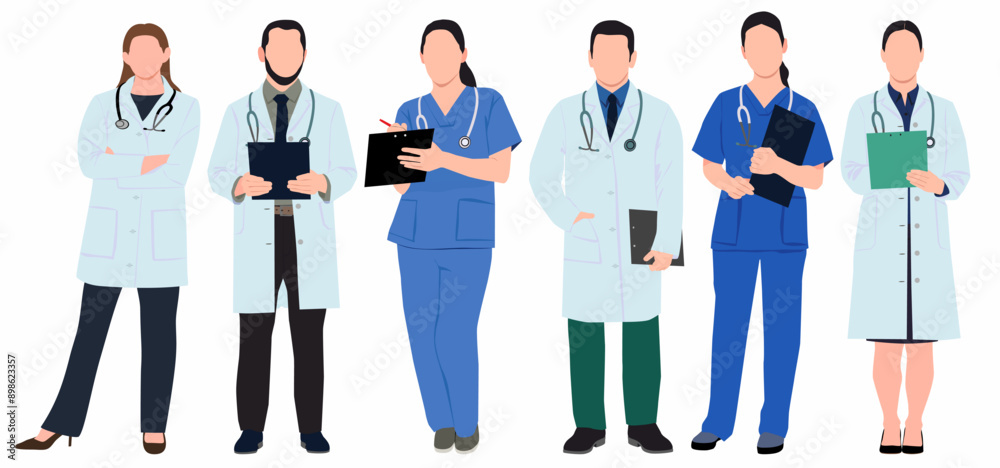 Group of Doctors and Nurses. Realistic Medical staff and medical team character. Group of Doctors and Nurses. Realistic Medical staff and medical team character.