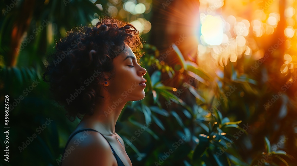 A person practicing deep breathing exercises in a serene setting, their face calm and focused. A person practicing deep breathing exercises in a serene setting, their face calm and focused.