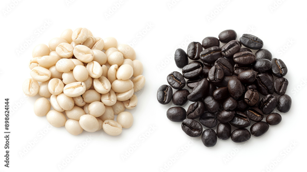 A detailed and hyper-realistic close-up shot of coffee beans, showcasing their texture and color. Isolated on white background. A detailed and hyper-realistic close-up shot of coffee beans, showcasing their texture and color. Isolated on white background.