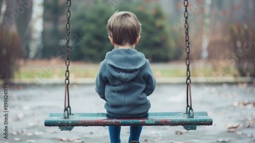 Child sitting alone on a swing, looking sad and forgotten