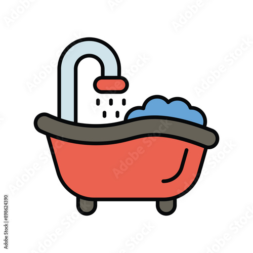 bath tub color line icon with white background vector stock illustration