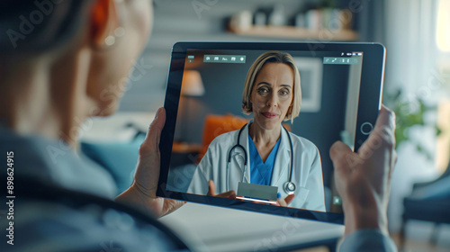 Doctor doing tele medicine with smartphone and laptop technology. Online lifestyle trends by using ai and app concepts.
