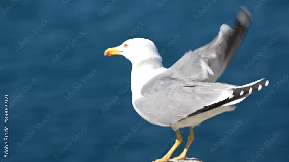 Seagull flying in the clear blue sky