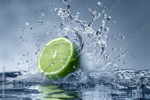 Refreshing water splash with lime vibrant and cool representing freshness and energy detailed and dynamic