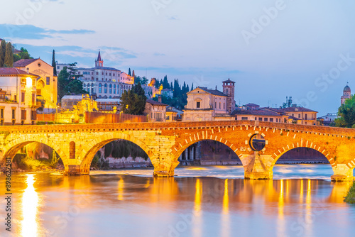 Verona city downtown skyline, cityscape of Italy in Europe