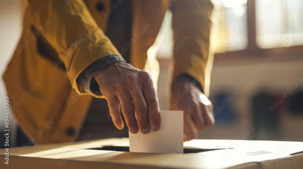 Voting sheet on a table next to a pen and the USA flag in the background. voting concept in the united states