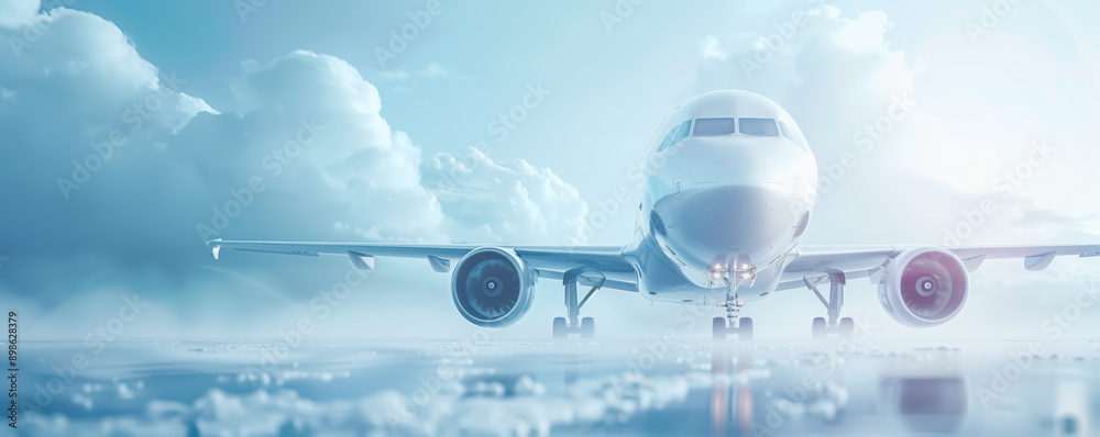Airplane flying among clouds with beautiful blue sky and sunshine. Aviation concept. Airplane flying among clouds with beautiful blue sky and sunshine. Aviation concept.
