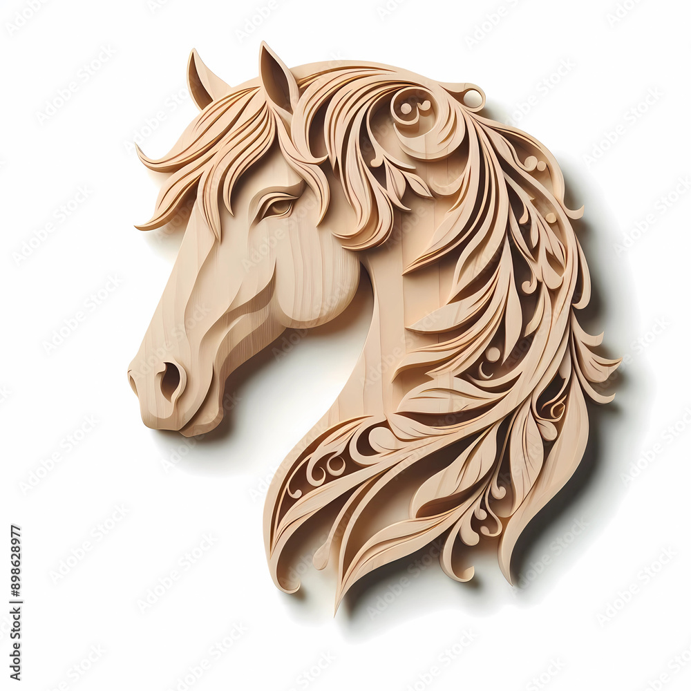 wood carved horse head image on white background wood carved horse head image on white background