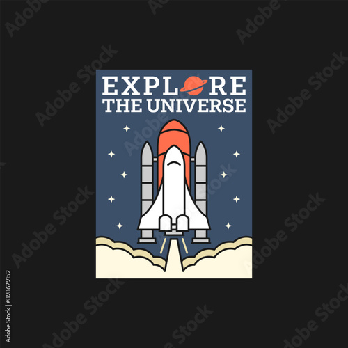 outer space illustration line art label or badge, design is suitable for t shirt, sticker or other printing need