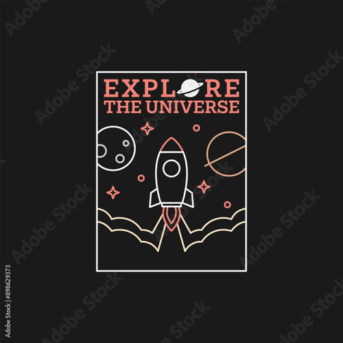 outer space illustration line art label or badge, design is suitable for t shirt, sticker or other printing need
