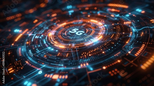 Wallpaper Mural Abstract visualization of 5G technology with glowing circuits and modern graphics, representing connectivity and speed. Torontodigital.ca