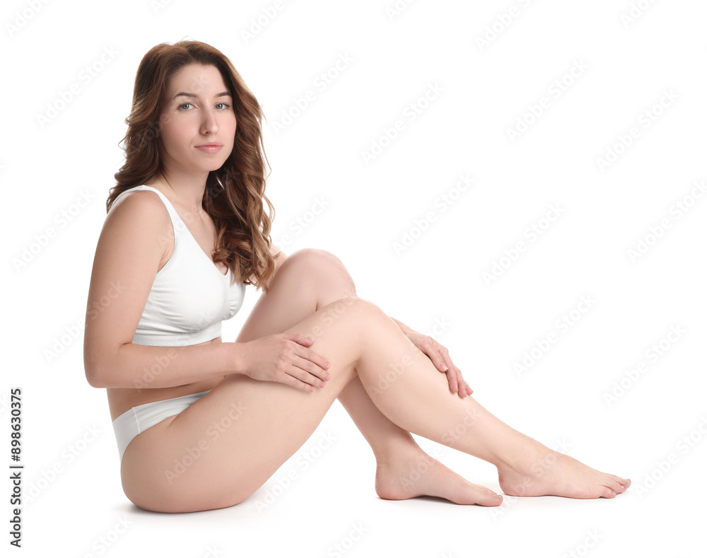 Woman with slim body posing on white background Woman with slim body posing on white background