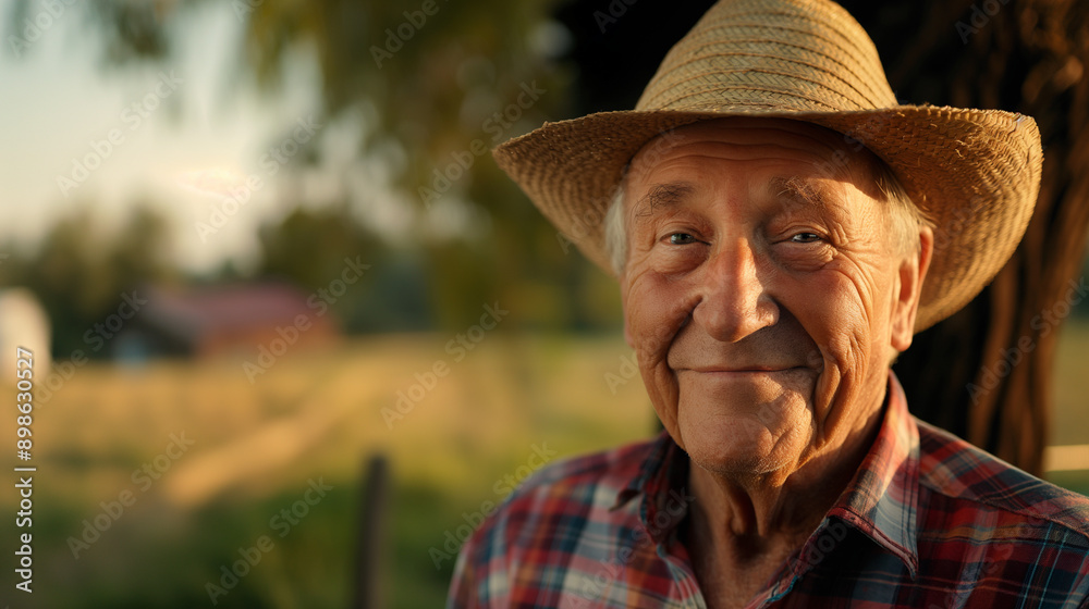 Fototapeta premium a man with a straw hat that has a red background