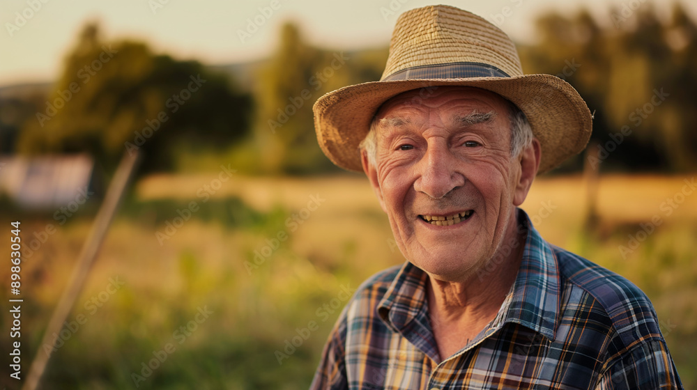 Fototapeta premium an elderly man with a hat and a straw hat