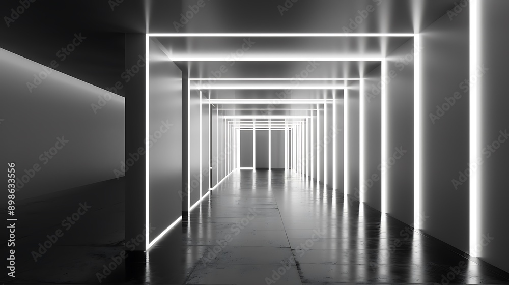 Minimalist Light Sculpture Forming a Tunnel in Modern Interior Minimalist Light Sculpture Forming a Tunnel in Modern Interior