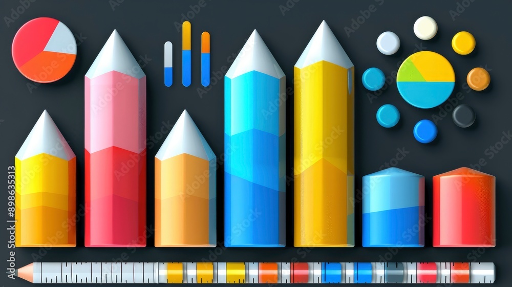 Colorful Pencil Bar Chart and Data Visualisation Colorful Pencil Bar Chart and Data Visualisation