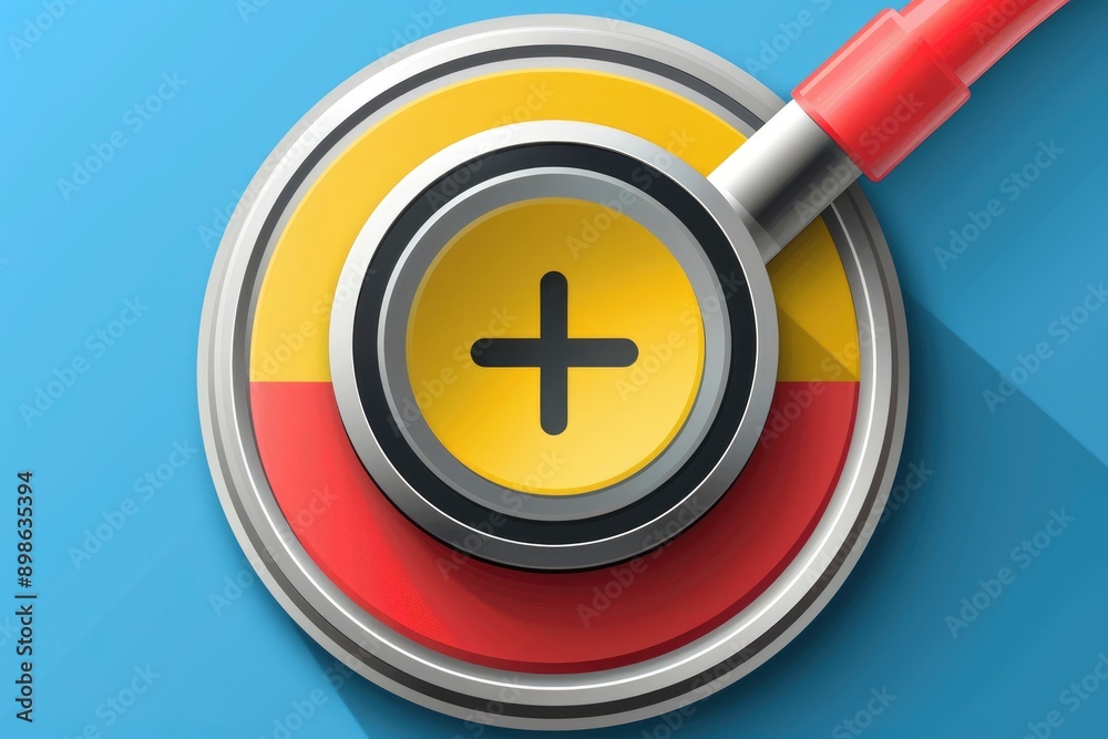 Medical Stethoscope with Plus Symbol on Blue
