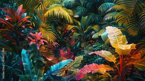 A vibrant photo of a tropical rainforest
