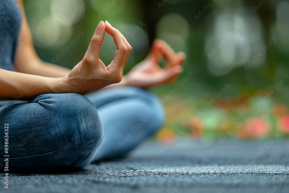 custom made wallpaper toronto digitalClose-up of a person practicing meditation in an outdoor setting.