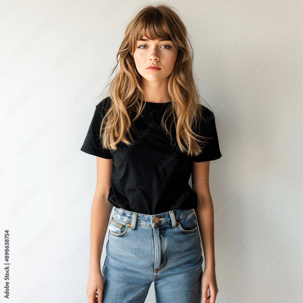 young beautiful girl standing on white background young beautiful girl standing on white background
