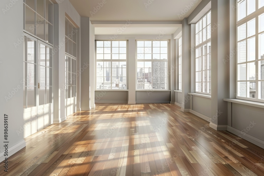 Empty room with white walls, wooden floor and window. Empty room with white walls, wooden floor and window.